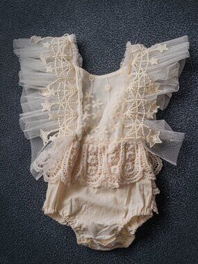 First Birthday Boho Outfit with star lace detailing, 12M